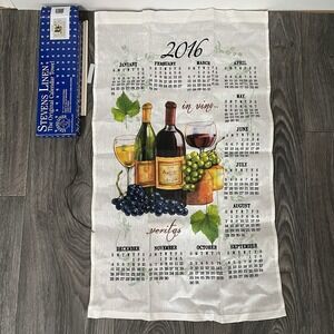 Stevens Linen Calendar Kitchen Tea Towel 2016 Wine & Cheese New With Box